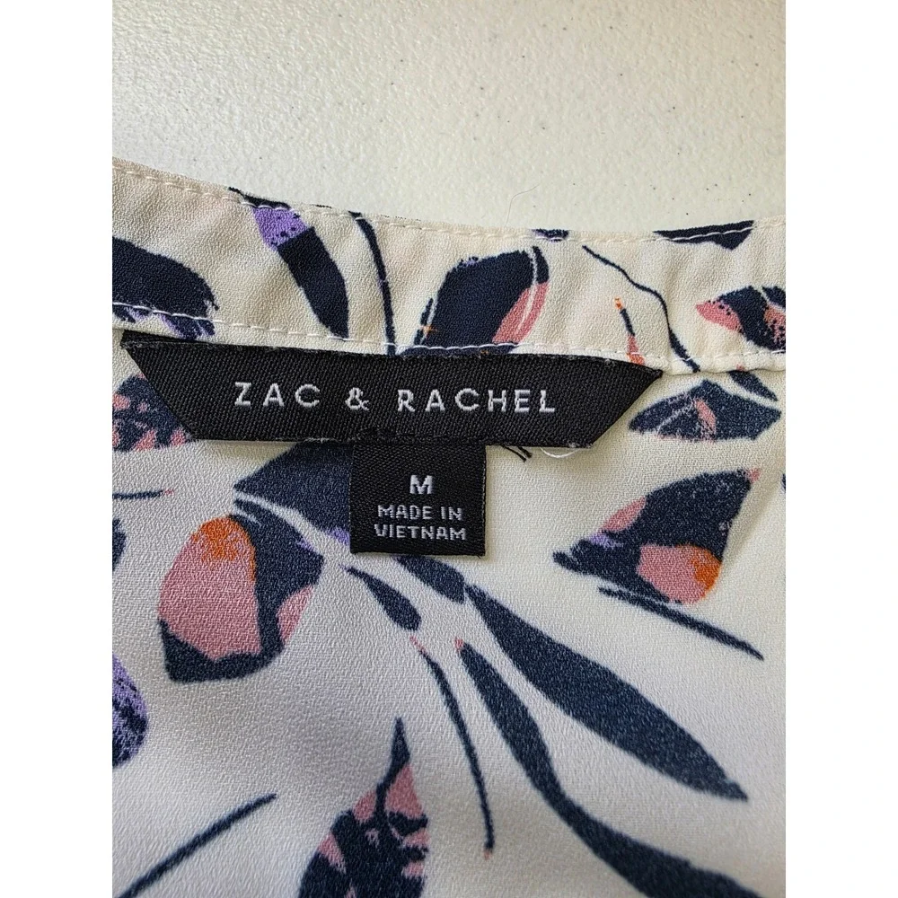 Zac & Rachel Womens Med Floral Sleeveless Pleated Front Blouse Navy Orange White - Picture 3 of 7